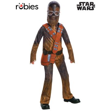 Kids Chewbacca Star Wars costume with printed fur jumpsuit and character mask