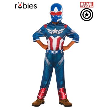 Kids Captain America Brave New World costume with printed jumpsuit and molded mask