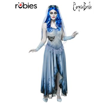 Adult Emily Corpse Bride Costume - Blue Gothic Wedding Dress with Veil