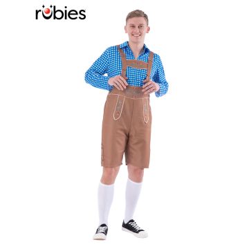 Mens Oktoberfest Lederhosen Costume with Blue Checked Shirt