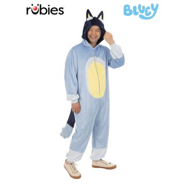 Adult Bluey Bandit Hooded Onesie Costume with 3D Ears and Tail