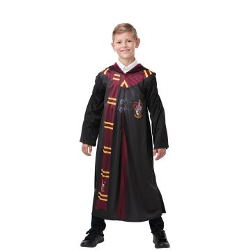 Kids Harry Potter Gryffindor robe with burgundy-lined hood and printed house crest
