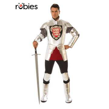 Adult Medieval Knight Costume - Silver Armor Tunic with Chainmail & Shield