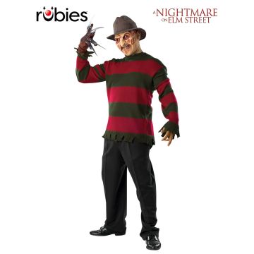 Adult Freddy Krueger Sweater - Red & Green Striped Knit with Distressed Hem