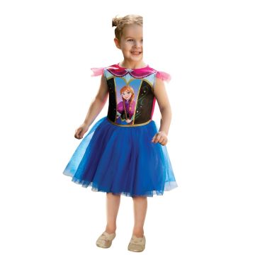 Toddler Disney Frozen Anna costume dress with blue satin bodice and tulle skirt
