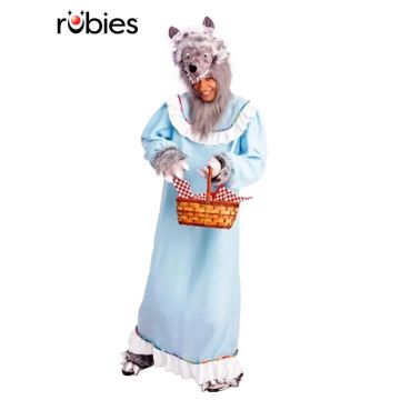 Adult Granny Wolf Deluxe Costume - Big Bad Wolf Nightie with Headpiece, Boot Covers & Mittens