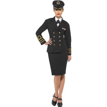 Women's black and gold navy officer dress uniform costume with peaked cap