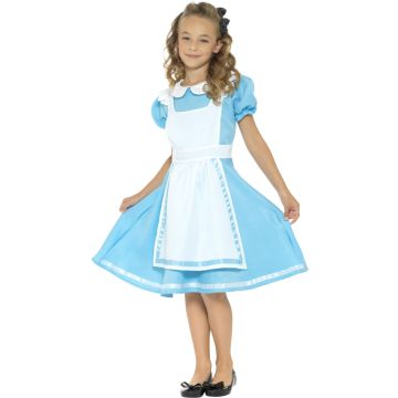 Girls blue Alice Wonderland princess dress with white apron and black bow headband