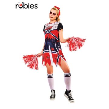 Womens Zombie Cheerleader Costume - Fear Leader Dress with Pom Poms