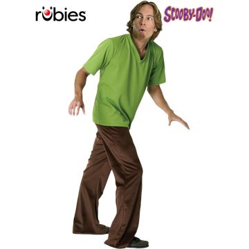 Adult Shaggy Rogers Scooby-Doo Costume with Goatee - Mens Green Tunic & Brown Pants