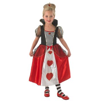 Girls Queen of Hearts costume dress with checkered bodice and upright gold collar
