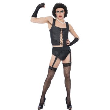 Adult Dr. Frank-N-Furter costume with black corset and pearl necklace - Rocky Horror Picture Show