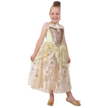 Girls Disney Princess Tiana deluxe ball gown with gold foil bodice and mint green layered skirt