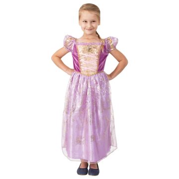 Girls Rapunzel Disney Princess costume dress with lavender bodice and gold foil trim