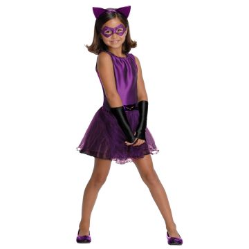 Toddler girl Catwoman tutu costume with purple satin bodice and glitter tulle skirt