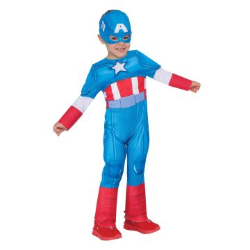 Toddler Captain America costume with padded muscle chest and star emblem