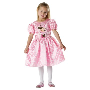 Girls Minnie Mouse pink polka dot costume dress with character print and puff sleeves