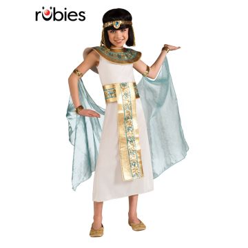 Girls Cleopatra costume with white dress and gold sequin collar