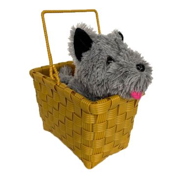 Toto dog in basket Wizard of Oz Dorothy costume accessory with yellow woven basket