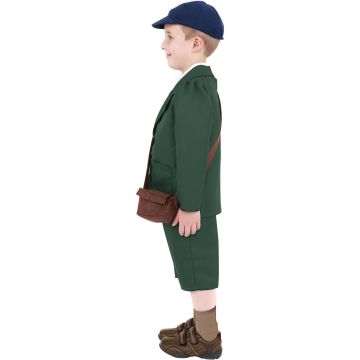 Kids WW2 Evacuee Boy Costume - 1940s British Schoolboy Suit with Satchel and Cap