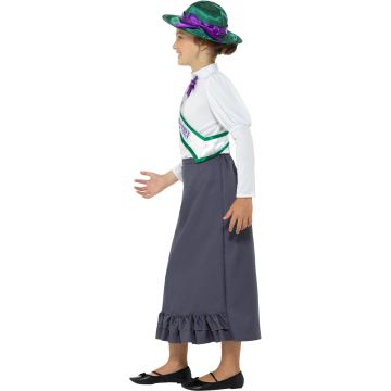 Girls Victorian Suffragette Costume - Votes For Women Dress with Sash and Hat