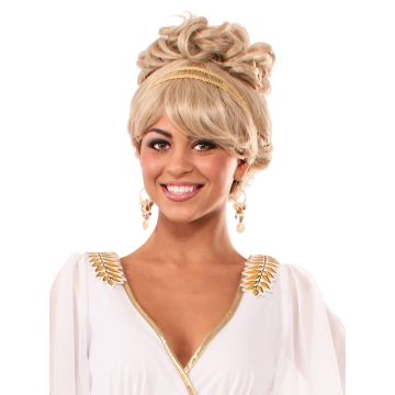Adult Roman Goddess Costume Dress - White Empire Waist Gown with Gold Trim