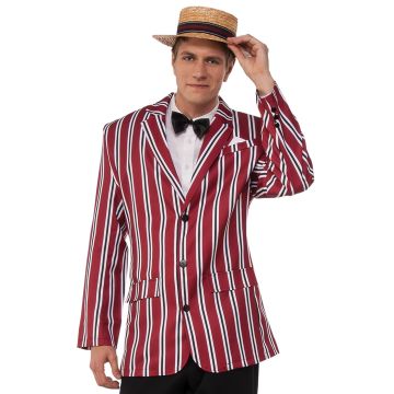 Mens 1920s Good Time Sam Costume - Red Striped Jacket Boater Hat Set