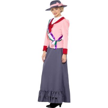 Adult Victorian Suffragette Costume - Women's Rights Activist Dress with Hat & Sash