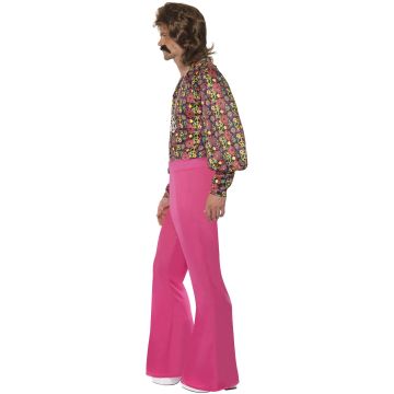 Men's Psychedelic Peace Sign Shirt and Hot Pink Flares - 60s 70s Disco Costume