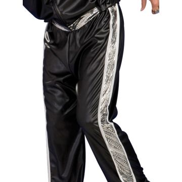 Adult 90s Hip Hop Tracksuit Costume - Black & Silver Rapper Outfit with Cap