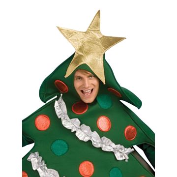 Adult Christmas Tree Costume with Star Topper and Tinsel - Festive Holiday Novelty Suit