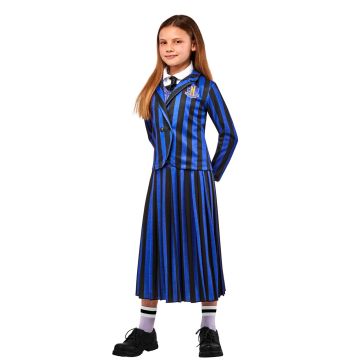 Girls Deluxe Wednesday Addams Nevermore Academy Costume - Striped Blazer Vest Skirt Set