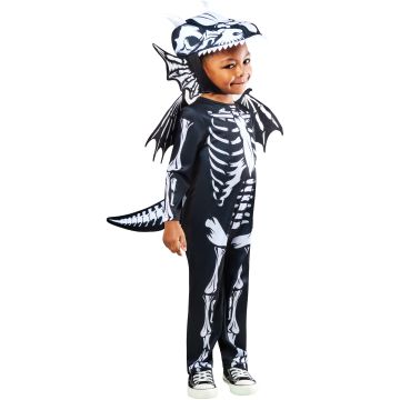 Kids Skeleton Dragon Costume with Wings & Hood - Black Skeletal Jumpsuit