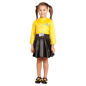 Girls Yellow Wiggle Dress Costume - The Wiggles Kids Outfit with Black Skirt
