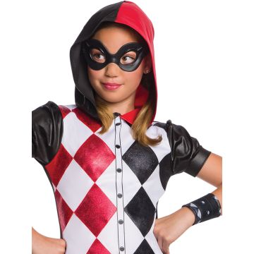 Girls Harley Quinn Hooded Costume - DC Super Hero Girls Dress with Mask & Belt