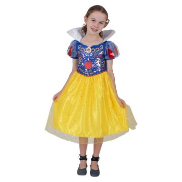Girls Snow White Deluxe Costume Dress - Disney Princess Gown with Poison Apple