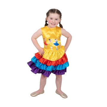 Girls The Wiggles Ballerina Dress Costume - Rainbow Tiered Satin Outfit