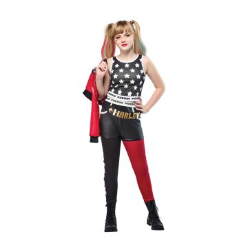 Girls Harley Quinn Costume - Licensed DC Suicide Squad Outfit with Jacket, Shorts & Leggings