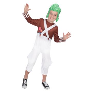 Kids Oompa Loompa Costume - Willy Wonka Factory Worker Jumpsuit with Wig