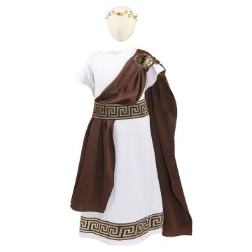 Kids Ancient Greek Toga Costume with Laurel Crown - Roman Senator Philosopher Outfit