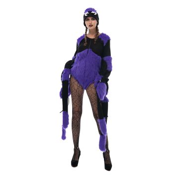 Womens Purple Spider Costume with Bendable Legs - Arachnid Bodysuit