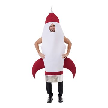 Adult Retro Rocket Ship Tabard Costume - Red & White Space Explorer Suit