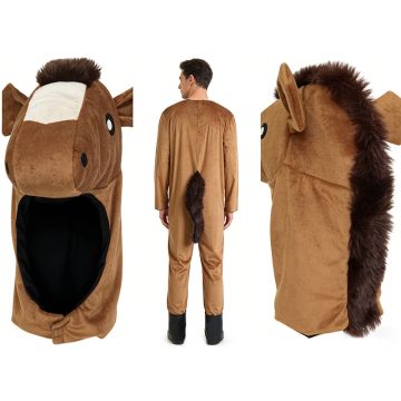 Adult Donkey Costume with 3D Head and Hoof Gloves - Farm Animal Jumpsuit