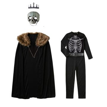 Kids Skeleton King Costume with Crown Sword Shield - Medieval Undead Knight Set