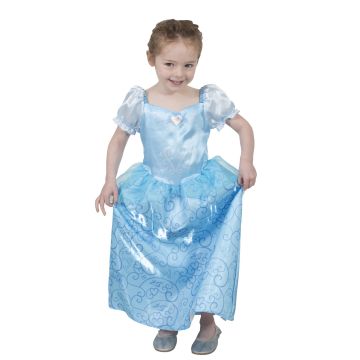 Girls Disney Cinderella Princess Ball Gown Costume - Blue Satin Dress