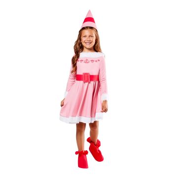 Girls Jovie Elf Costume - Officially Licensed Pink Elf Dress with Hat & Shoe Covers
