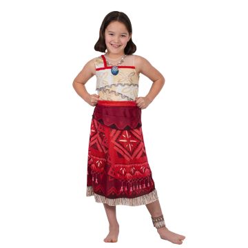 Girls Disney Moana Deluxe Costume Dress with Printed Necklace & Ankle Cuff