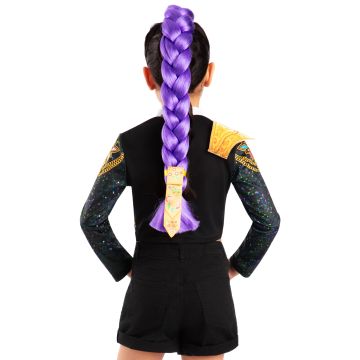 Kids K-Pop Demon Hunters Rumi Purple Hair Braid - Clip-On Plait with Gold Bow
