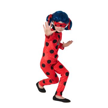 Girls Miraculous Ladybug Costume - Kids Licensed Jumpsuit with Mask & Wig