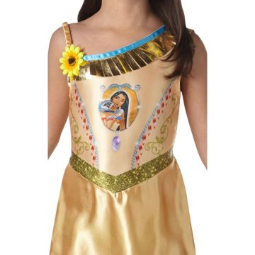 Girls Disney Pocahontas Costume Dress - Gold Princess Gown with Fringe